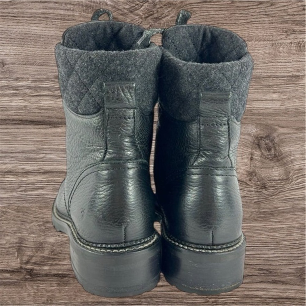 ✨NEW In BOX FRYE Samantha Hiker Black Leather Lace-up Lug Sole 8.5 boots - Picture 4 of 9
